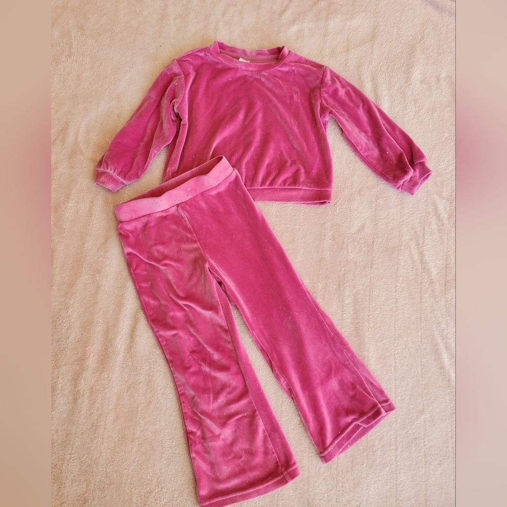 90 Degree By Reflex Girls Pink Speckled Velour Lounge Set 4T